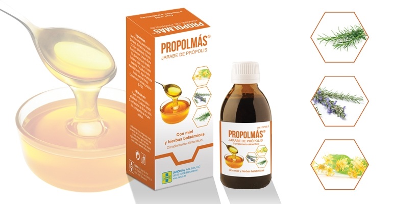 Disseny d'envàs i etiqueta de Propolmás. Diseño de envase y etiqueta de Propolmás. Design of packaging and label for Propolmás.